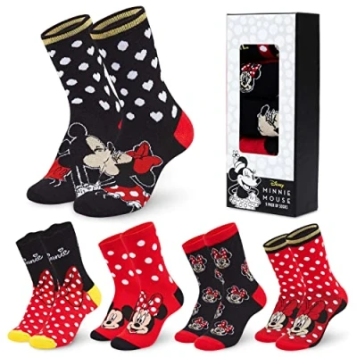 Image de Disney Chaussettes Femme, Lot de 5 Paires, Douce et Extensible Cadeau Femme Ado (Noir/Rouge Minnie Mouse)