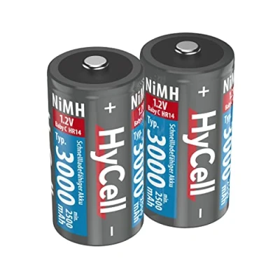Image de HyCell Piles Rechargeables NiMH Baby C 3000 mAh 1,2V (2 pces) HR14 pour Lampes Torches, Jouets électroniques, Station météo, etc. Accumulateurs de qualité supérieure