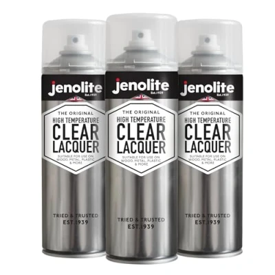 Image de JENOLITE Laque Transparente Haute Température 650C+ 3x500ml FINITION CRISTALLINE Multi surfaces Scelle, protège et améliore Convient pour une utilisation automobile
