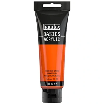 Image de Liquitex 8870070 Basics peinture acrylique, artistique monopigmentée, résistante à la lumière, qualité archive, finition satinée, tube de 118 ml Orange Fluorescent