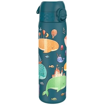 Image de Ion8 Gourde Inox, 600ml, Anti Fuite, Facile à Ouvrir, Verrouillage Sécurisé, Lavable au Lave Vaisselle, Poignée de Transport, Durable, Acier Inoxydable, Motif 3D Baleines