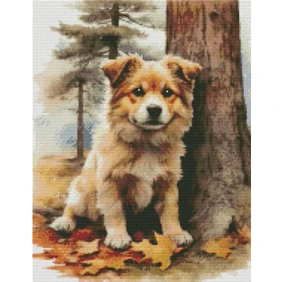 Image de Awesocrafts Kit de broderie au point croix estampé motif chien facile à broder