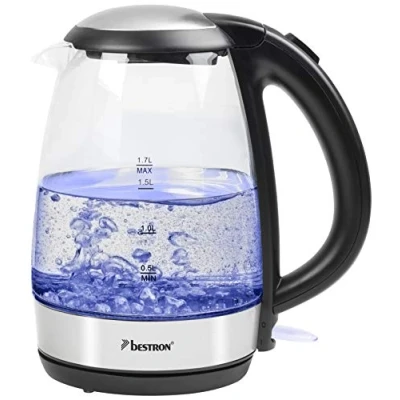 Image de Bestron Bouilloire avec éclairage LED et arrêt automatique, 1,7 l, 2200 W, Verre/acier inoxydable