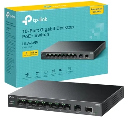 Image de TP Link LiteWave LS1210GP commutateur réseau Non géré Gigabit Ethernet (10/100/1000) Connexion Ethernet, supportant l&#039;alimentation via ce port (PoE) Noir Neuf