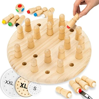 Image de Toyfel échecs de mémoire ø30 cm Magnus XL Jeu en Bois &amp; Sac Tissu Montessori réflexion pour Adultes Enfants Développe la motricité logique Robuste