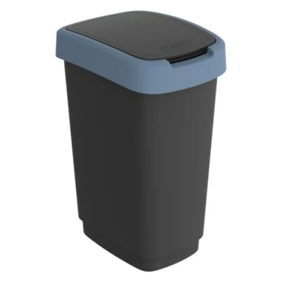 Image de Rotho Twist Poubelle à déchets avec couvercle pour recyclage des déchets, sans BPA (25 l, noir/bleu foncé)