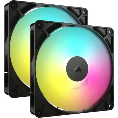 Image de CORSAIR RS140 ARGB 140mm Ventilateurs PWM Connexion Daisy Chain Faible Bruit Roulement à Dôme Magnétique Paquet Double Noir