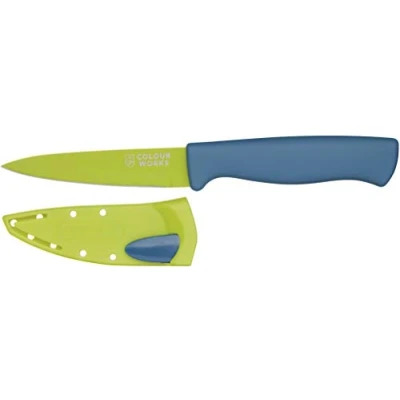 Image de Colourworks Couteau D&#039;Office avec Étui pour Aiguiser les Couteaux Edgekeeper, Acier Inoxydable, Apple, 9.5 cm