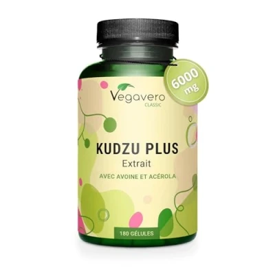 Image de KUDZU Plus Vegavero® 600 mg d&#039;Extrait (10:1) Standardisé en ISOFLAVONES Avec Vitamine C Naturelle Sans Additifs 180 Gélules Antioxydant Puissant + Anti Tabac VEGAN