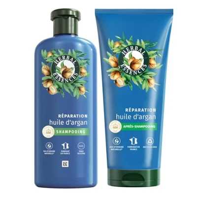 Image de Herbal Essences Réparation shampoing 250ml et Après 200ml Huile d&#039;Argan. Cheveux Abîmés. Nutrition Intense pour une Chevelure Douce Lisse. Ingrédients d&#039;Origine Naturelle*, Végan