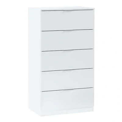 Image de Commode à 5 tiroirs, Siphonier, Modèle Alaya, Fini en Couleur Blanc Artik, Mesures : 60 cm (L) x 110 (H) 40 (P)