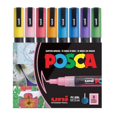 Image de uni ball 186513 Marqueur POSCA à pointe ogive fine, set de 8, paillettes