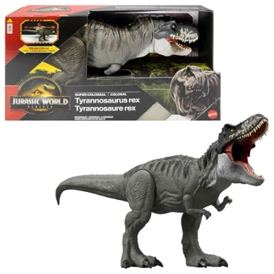Image de Mattel Jurassic World: Renaissance, Figurine articulée Tyrannosaurus rex Super Colossal, jouet dinosaure avec 2 attaques, fidèle au film, JGB52