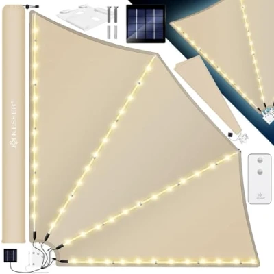 Image de KESSER® Éventail de Balcon avec LED Pliable Support Mural 140 x cm Brise Vue pour Store latéral Résistant aux intempéries Matériel Montage Inclus Beige