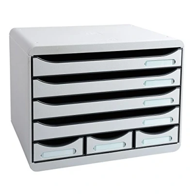 Image de Exacompta Réf. 307740D STORE BOX Caisson 7 tiroirs, 4 tiroirs pour documents A4+ et 3 MINI Dimensions extérieures : Profondeur 27 x largeur 35,5 Hauteur 27,1 cm Gris lumière