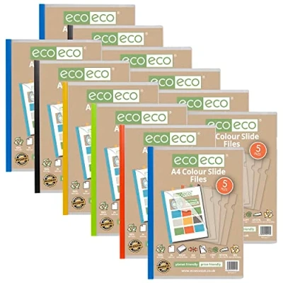 Image de eco Sac A4 50% recyclé 60 dossiers Easy Slide avec barre à clip colorée pour rapport de projet, eco117 x 12