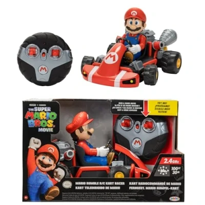 Image de Super Mario Bros Movie Kart Voiture Télécommandée avec Figurine Licence Officielle Nintendo Sa Tête et Ses Mains Bougent Portée 30 m Jouet Enfant Fan De Dès 4 Ans