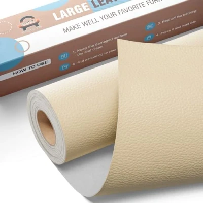 Image de Simili Cuir Autocollant, 40 x 160 cm Patch de réparation en Auto adhésif, Kit pour Sièges D&#039;auto, Canapés, Bateau, Chaises Crème