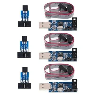 Image de GERUI Lot de 3 programmeurs 51 AVR ATMEGA8 Téléchargeur USB 10 broches vers carte adaptateur 6 pour microcontrôleur AVR.