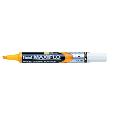 Image de Pentel Maxiflo Lot de 12 marqueurs effaçables à sec tableau blanc Pointe biseautée moyenne Encre liquide Jaune
