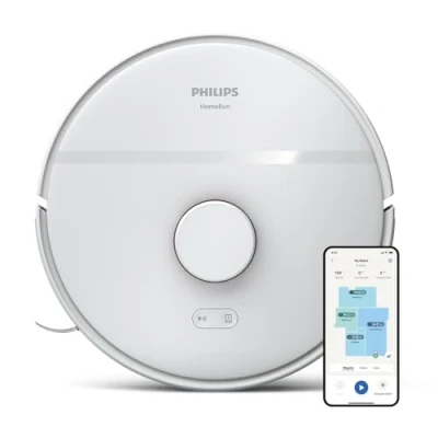 Image de Philips Homerun 2000 Series : Robot aspirateur et serpillière 2 en 1 avec 2700 Pa d&#039;aspiration &amp; 130 Min d&#039;autonomie, Navigation Laser, Carpet Boost, Contrôle par Application, Blanc (XU2000/20)