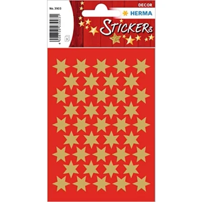 Image de HERMA 3903 Lot de 3 feuilles 123 autocollants en forme d&#039;étoiles à 6 branches Doré Ø 14 mm