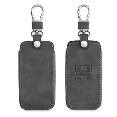 Image de kwmobile Accessoire Clef de Voiture Compatible avec Renault Smart Key 4 Bouton (Keyless Go Uniquement) Coque Clé en Nubuck Gris foncé