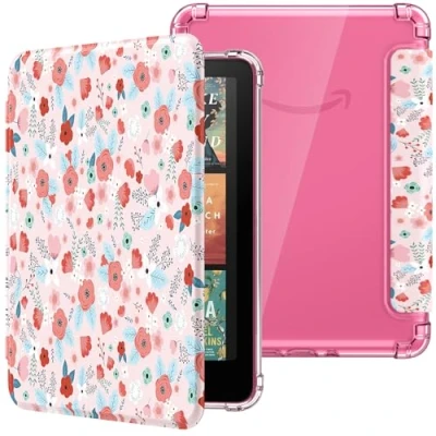 Image de MoKo Coque pour 7&quot; Kindle Paperwhite 12 Gén 2024 et Colorsoft Signature Edition 2024, Étui de Protection Ultra Clair en TPU Souple Transparent avec Auto Réveil/Sommeil, Rose Printemps
