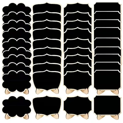Image de Woohome 40 PCS Mini Bois Tableau Noir en avec Support Base, Ardoise pour Panneaux à Message Board Mariage Dîner Party