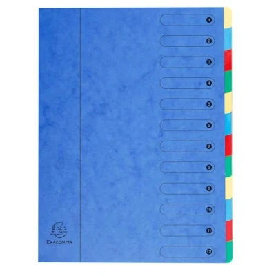 Image de Exacompta Réf. 5112E Carton de 6 trieurs HARMONIKA sans élastiques et fenêtres imprimées couverture en carte lustrée dos extensible 12 compartiments pour A4 dim 24,5 x 32cm bleu