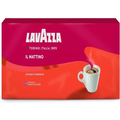Image de Lavazza Il Mattino, Café Moulu, Idéal pour la Machine Filtre ou Manuelle, avec Notes Aromatiques de Fruits Secs, un Espresso au Goût Intense et Velouté, Robusta, Intensité 10/10, 4x250g