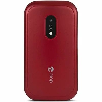 Image de DORO 6040 Téléphone mobile à clapet pour senior Large afficheur Touche d&#039;assistance avec géolocalisation GPS Rouge et blanc