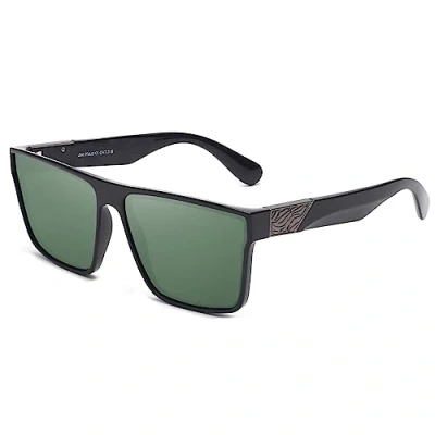 Image de JIM HALO Vintage Polarisé Lunettes de Soleil Hommes Femmes, Flat Top Conduite Carrées UV400 Noir Vert