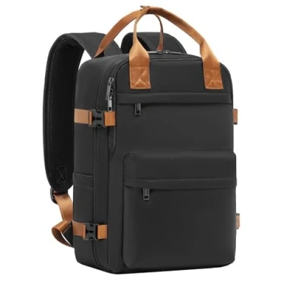 Image de Coolife Bagage Cabine Sac à Dos Voyage 40x25x20 pour Ryanair Main Avion Petit Ordinateur Portable (Marron Noir, 40x25x20)