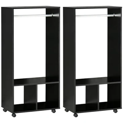 Image de HOMCOM Lot de 2 portants à vêtements penderie mobile avec roulettes niches + grand espace en bois noir
