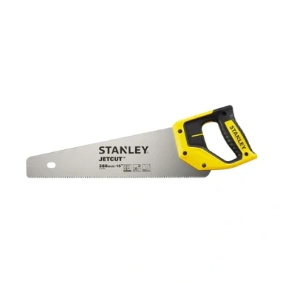 Image de Stanley 2 15 594 Scie Égoïne JetCut Coupe Fine 380 mm Fabriquée en France 11 dents / Pouce Traitement HardPoint Lame Acier Poignée Bi matière Traçage À 45 et 90 multicolore