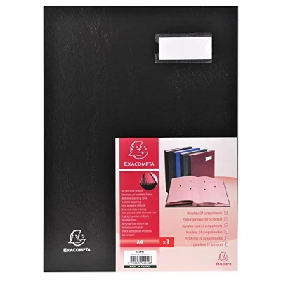 Image de Exacompta Réf. 24241E 1 parapheur direction dos à soufflets toilé porte étiquette couverture plastifiée 24 compartiments en carte rose avec 3 perforations 24x32 cm couleur noir