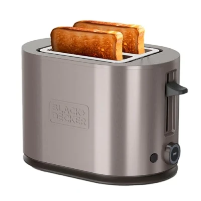 Image de Black+Decker Grille Pain 900W BXTO901E 2 Fentes Centrage Automatique 7 Niveaux de Brunissage 3 Bandes Mica Incandescent Modes Intégrées Ramasse Miettes Amovible Acier Inoxydable