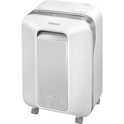 Image de Fellowes Destructeur de documents Powershred LX201, 12 feuilles, petites entreprises/télétravail, Micro Cut DIN P 5, Corbeille 22L, technologie SafeSense, 100% anti bourrage papier, Intellibar Blanc