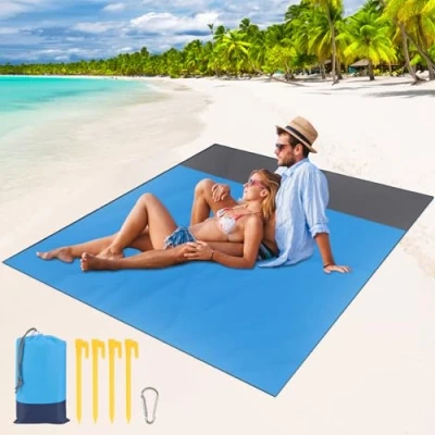 Image de Tapis de Plage Imperméable 210 x 200 cm Portable Couverture Douce et Soyeuse Anti Sable Natte Serviette Pique Niques Grande Drap