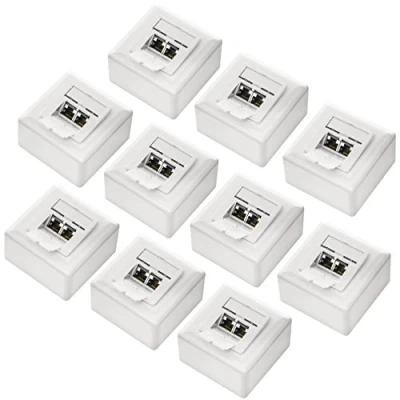 Image de deleyCON 10x CAT 6a Universel Prise Réseau 2x Port RJ45 Blindé Surface ou Affleurant 10 Gigabit Ethernet EIA/TIA 568B Blanc