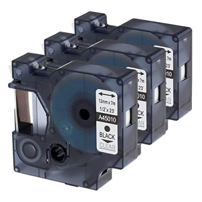Image de Oozmas Ruban pour Étiqueteuse Compatible avec DYMO D1 45010 12mm x 7m Cartouche LabelManager LM160 LM210D LM260P LM280 LM360D LM420P, Noir sur Transparent