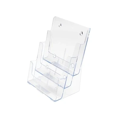 Image de Deflecto Lot de 2 Porte Brochures Multi Compartiments Cristal A4 Portrait à 3 Niveaux Documents Poches Multiples Présentoir Incliné pour Flyers et Magazines