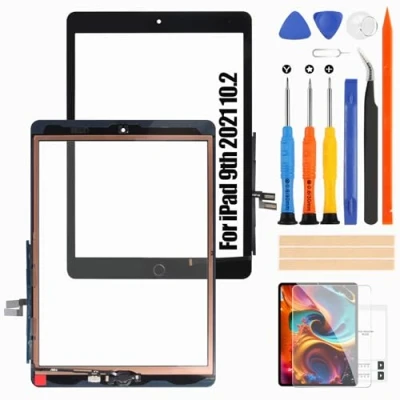 Image de Écran Tactile pour iPad 10.2 2021 9e Génération 9 Remplacement A2603 A2604 Numériseur Verre Réparation Kit (Noir avec Home Button, Pas LCD)