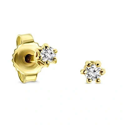 Image de Miore Boucles d&#039;Oreilles pour Femmes Clous ronds avec Diamant Solitaire 0.08 Ct en Or Jaune 9 Carat /375 Or, Bijoux