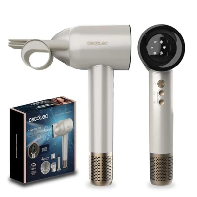 Image de Cecotec Sèche cheveux Moteur Brushless et Technologie Plasma DryGlam Waves Champagne. 1600W, 110000RPM, Têtes 4en1, Effet Coanda, Écran Digital, Contrôle Intelligent de la Chaleur, Fonction Mémoire