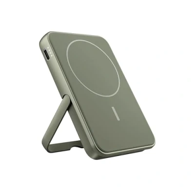 Image de Fresh &#039;n Rebel Batterie externe magnétique sans fil 5000 mAh, compatible MagSafe, charge rapide PD 20 W, port USB C (in/out), convient pour iPhone 16/15/14/13/12, portable, avec support (Dried Green)