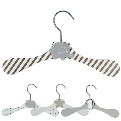 Image de Monsieur Bébé Lot de 20 cintres en bois 28 cm pour bébé, enfant avec crochet pivotant 4 modèles