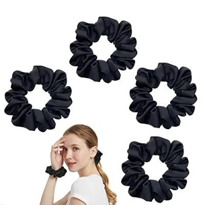 Image de Ikadiya Chouchous Cheveux[4 Pièces], Scrunchies, Chouchou Élastique, Accessoire Cheveux Anti Casse et Friction, pour Raides, Ondulés, Bouclés, Longs (Noir)