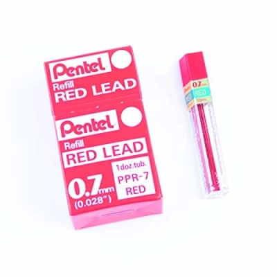 Image de Pentel Etuis de 12 mines rouges pour Porte 0,7 mm Rouge, Lot